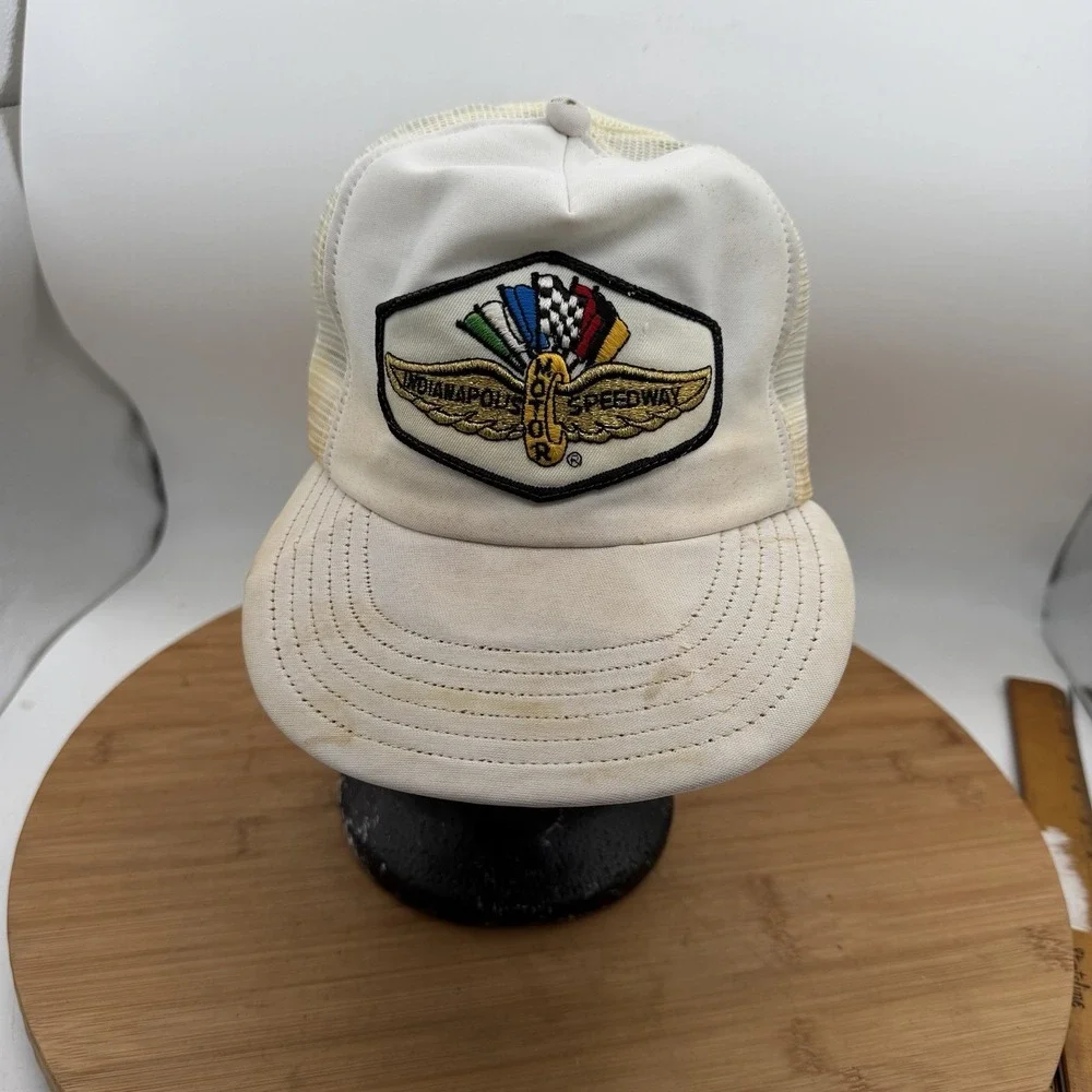 Vtg 90s INDIANAPOLIS MOTOR SPEEDWAY White Snapback INDY 500 RACING HAT Baseball